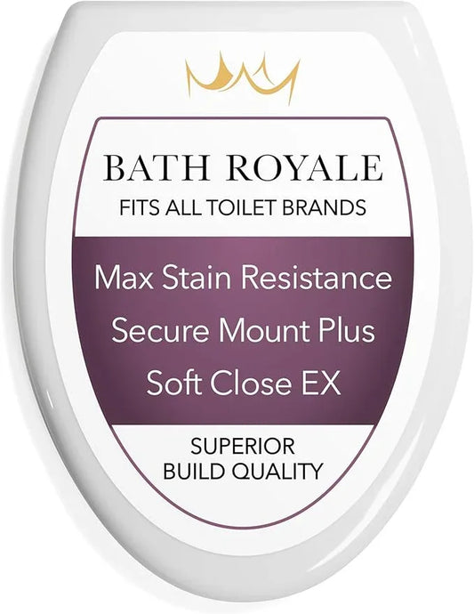 Bath Royale Slow Close Toilet Seat BR501-00 White Elongated, Stain-Resistant and Easy to Keep Clean, Heavy Duty Fits All Toilet Brands, Executive Series - ModernBath