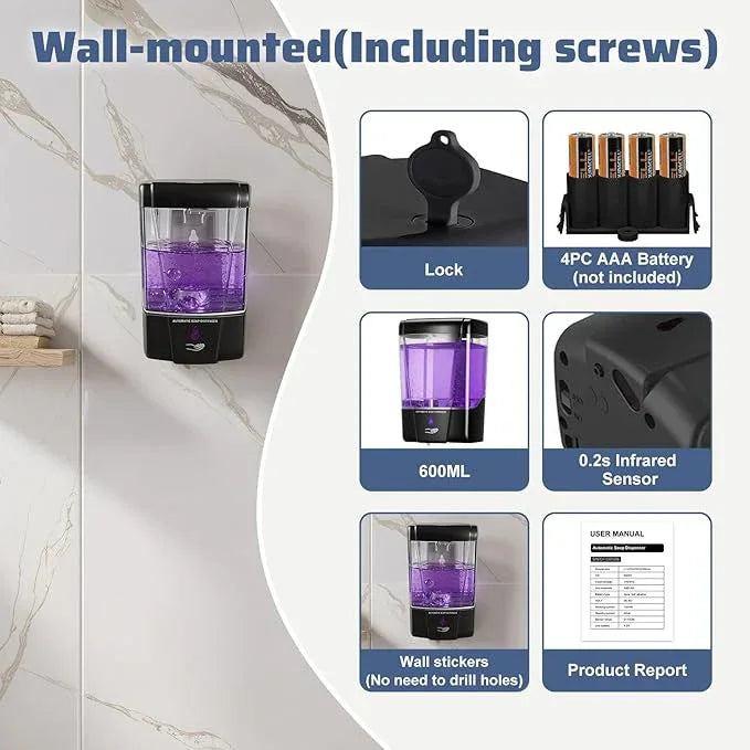 4 Pack Automatic Soap Dispenser Wall Mount,Touchless Liquid Soap Dispenser,Battery Operated,600 ml / 20 oz Commercial Hand Detergent Dispenser for Office Home Kitchen School Bathroom Hotel Restaurant - ModernBath