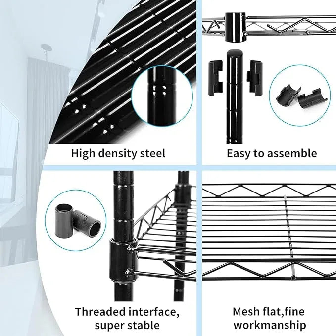 6-Tier Wire Shelving Adjustable Shelves Unit Metal Storage Rack for Laundry Bathroom Kitchen Pantry Closet Organization (Black, 16.6" L x 11.4" W x 64.6" H) - ModernBath