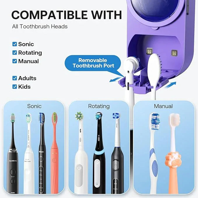 Bitvae Upgraded Tooth Brush Holder for Bathroom 2.0, Infrared Sensing Toothbrush Cleaner, Wall-Mounted for Most Size Toothbrushes, Air Drying, LED Smart Screen, Purple - ModernBath