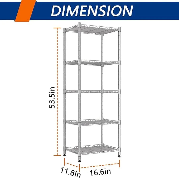 REGILLER 5-Wire Shelving Metal Storage Rack Adjustable Shelves,Standing Storage Shelf Units for Laundry Bathroom Kitchen Pantry Closet(Silver,11.8" D x 16.6" W x 53.5" H) - ModernBath