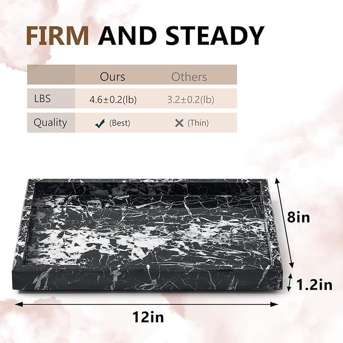 Zilukar Real Natural Marble Tray for Bathroom, Vanity, Kitchen and Desktop, Rectangle Genuine Marble Stone Tray for Jewelry, Cosmetics, Candles, Lotion, Perfume and Home Decor (Black) - ModernBath