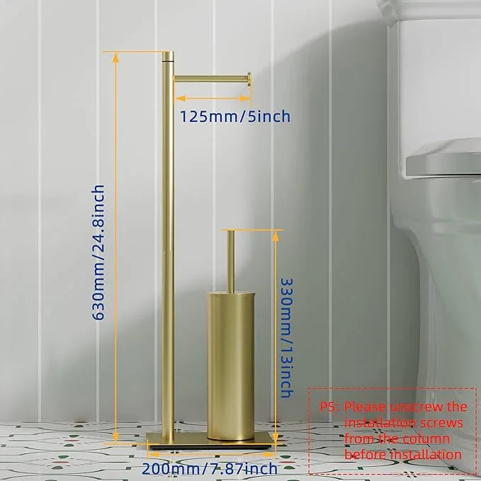RUACQ Toilet Paper Holder Stand with Toilet Brush and Holder Set, 304 Stainless Steel Bathroom Toilet Tissue Paper Roll Holder Free Standing, Weighted Base, Heavy Duty (Brushed Gold) - ModernBath