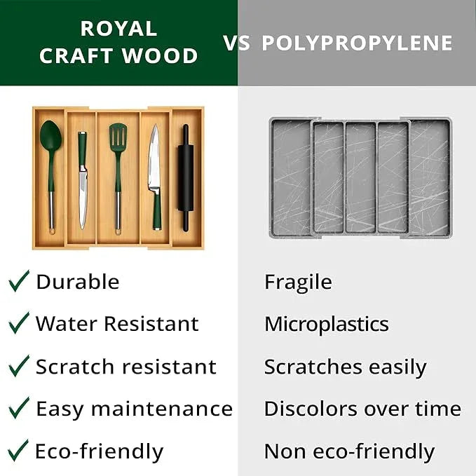 ROYAL CRAFT WOOD Luxury Bamboo Kitchen Drawer Organizer - Silverware Organizer - Utensil Holder and Cutlery Tray with Grooved Drawer Dividers for Flatware and Kitchen Utensils (5 Slot, Natural) - ModernBath