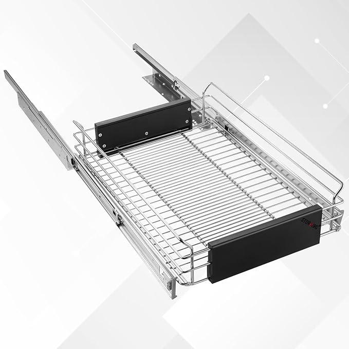 Expandable Pull Out Cabinet Organizer, Slide Out Drawers for Kitchen Cabinets, Heavy Duty Storage Drawers, Chrome Plated Cabinet Wire Shelf, Adjustable Width 12.5~20.2" W x 17.3" D - ModernBath