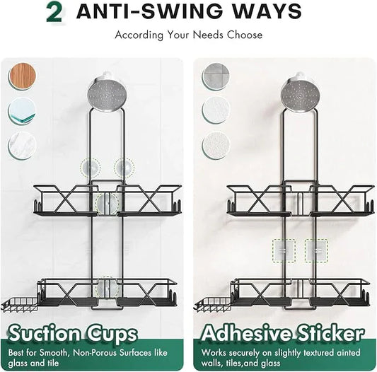 Sewulidon Stainless Steel Hanging Shower Caddy for Handheld Shower Heads,Adjustable Height Extra Long Bathroom Shower Organizer Hanger Rack with Hooks,Soap Holder - ModernBath