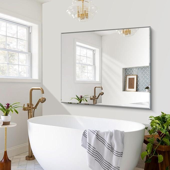 CILIBER Beveled Bathroom Mirror, 40x48 Inch Large Frameless Mirrors for Wall, Upgraded Shatterproof Rectangle Beveled Vanity Mirror Hangs Horizontally/Vertically for Bedroom, Living Room and Entryway - ModernBath