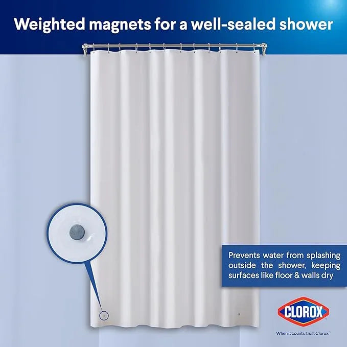 CLOROX Shower Curtain Liner, Premium Medium-Weight Durable Waterproof 6g PEVA for Bathroom with Weighted Magnets, Extra Long 72" x 84", Frosty 1 Pack - ModernBath