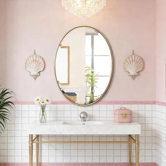 POZINO Brush Oval Vanity Mirror, 20"x28" Gold Mirror for Over Sink, Modern Rounded Mirrors with Stainless Steel Frame, Brass Beveled Mirrors for Bathroom Bedroom Living Room, Horizontal Or Vertical - ModernBath