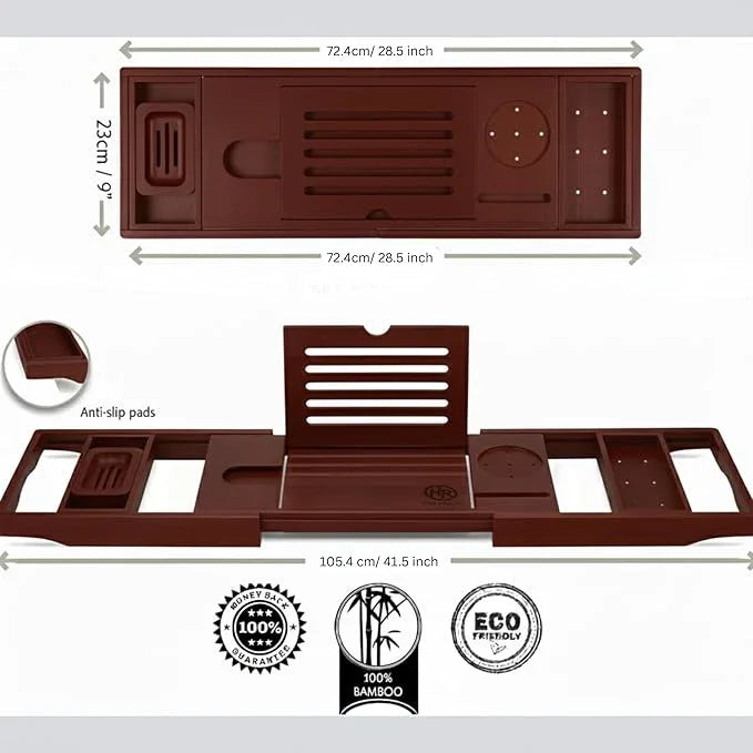 Bamboo Bathtub Caddy Tray Expandable & Foldable Bath Shelfwith Book, Tablet & Wine Holder Adjustable Wooden Bath Tray for Relaxing Spa atHome – Fits Most Tub Sizes. - ModernBath