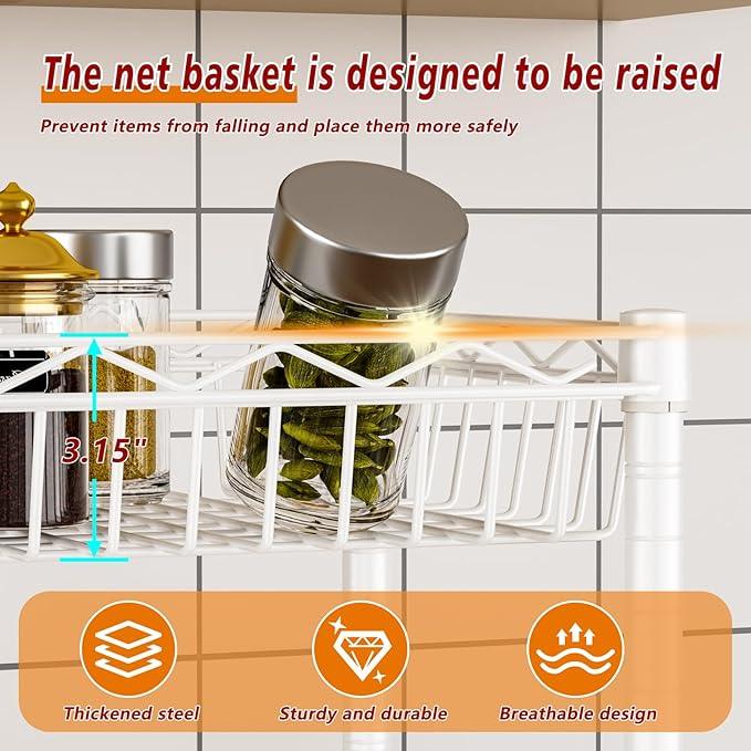 6 Tier Basket Shelf Wire Shelving Unit Adjustable Storage Shelves Big Basket Rack for Garage Kitchen Office Pantry Corner 17.2" Dx12.2 Wx63 H White - ModernBath