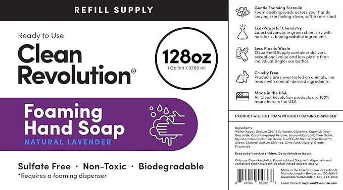 Clean Revolution Foaming Hand Soap Refill Supply Container. Ready to Use Formula. Natural Lavender Fragrance, 128 Fl. Oz - ModernBath
