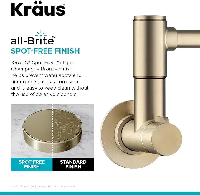 KRAUS Bolden Pot Filler Faucet with Retractable Arm, Wall Mount Kitchen Faucet, Pot Filler for Stove in Spot-Free Antique Champagne Bronze, KPF-5003SFACB - ModernBath