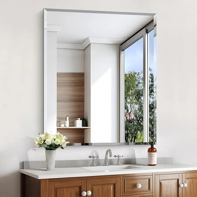 KOCUUY Beveled Mirror, 36x30 Inch Frameless Bathroom Mirror for Over Sink, Upgraded Shatterproof Beveled Unframed Design Mirror for Bathroom, Bedroom, Hang Horizontal/Vertical - ModernBath