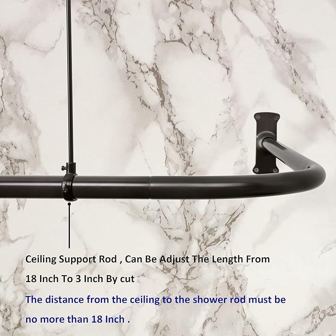 Artiwell L Shaped Shower Curtain Rod, Bathroom Bathtub Corner Adjustable Shower Curtain Rod with Ceiling Support (OIL RUBBED BRONZE) - ModernBath