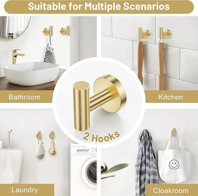 Lairuier Brushed Gold Towel Holder Set Include Double Bases Toilet Paper Holder,Towel Ring and 2 Towel Hooks Stainless Steel Wall Mounted Bathroom Hardware Accessories Set - ModernBath