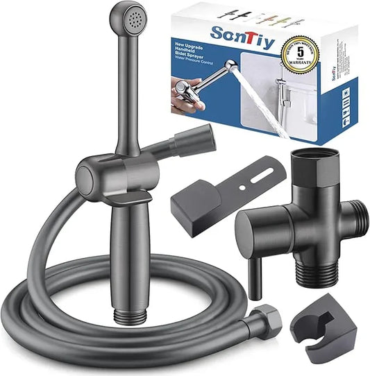 SonTiy Handheld Bidet Toilet Sprayers Black Stainless, Cloth Diaper Sprayer Bathroom Hand Held Jet Spray Bidet Attachment for Toilet with Adjustable Pressure Control, Solid Brass, 7.9" Bidet Wand - ModernBath