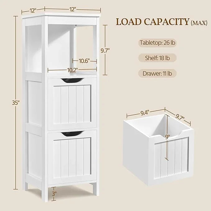 Yaheetech Bathroom Floor Cabinet, Wooden Storage Cabinet with 2 Drawers, Multifunctional Side Organizer Rack Stand Table, White - ModernBath