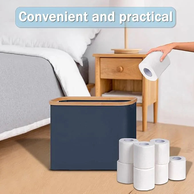 efluky Toilet Paper Basket with Lid, Toilet Paper Organizer for Bathroom, Free Standing Toilet Paper Holder with Storage, Blue - ModernBath