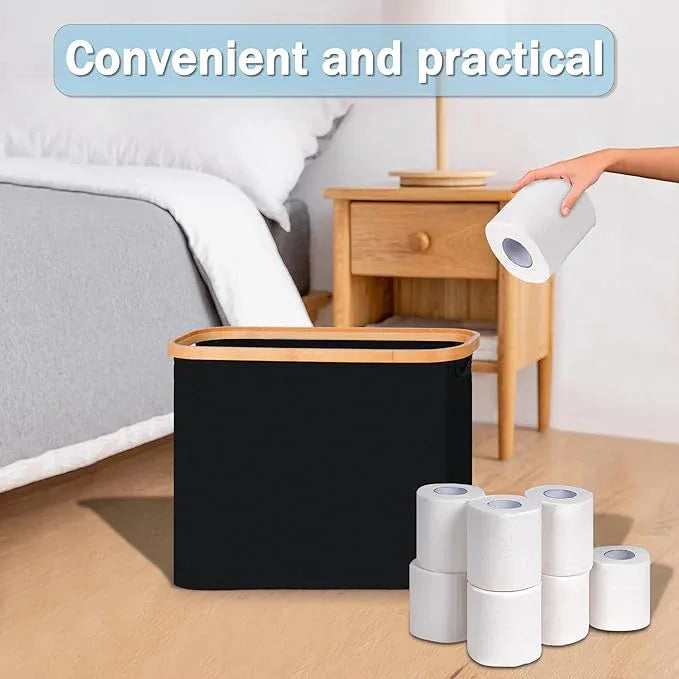 efluky Toilet Paper Storage, Toilet Paper Basket with Lid, Bathroom Storage Organizer, Free Standing Holder Up to 9 Mega Rolls, Black - ModernBath