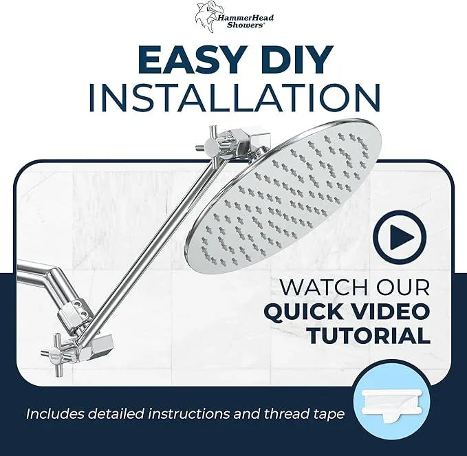 HammerHead Showers® Solid Metal 12-Inch Adjustable Shower Extension Arm – Raises Showerhead Height, Supports up to 10lbs – Chrome - ModernBath