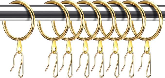 Hotop 30 Pcs Metal Drapery Curtain Rings 0.98/1.26/1.65 inch Interior Diameter and 30 Pcs Hanging Curtain Drapery Pin Hooks for Window Door Shower(Gold,32 mm) - ModernBath