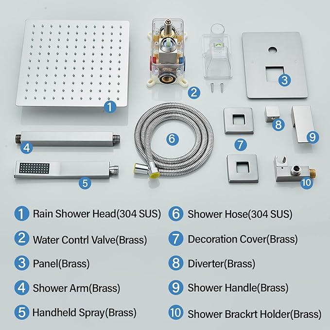 Shower Faucet Set Brushed Nickel Rain Shower System with High Pressure 8 Inches Rain Shower Head and Handheld Spray Bathroom Luxury Rain Mixer Shower Complete Combo Set Ceiling Mounted - ModernBath
