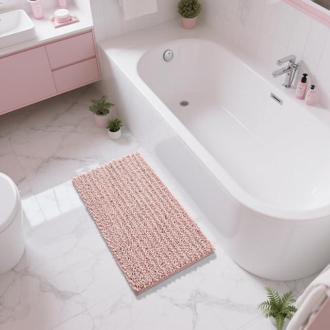 Yimobra Large Bathroom Rugs Non Slip Washable 36x24 Inch - Ultra Soft Absorbent Chenille Bath Mat, Quick Dry Shaggy Floor Carpet for Tub Shower, Light Pink Home Decor Accessories - ModernBath