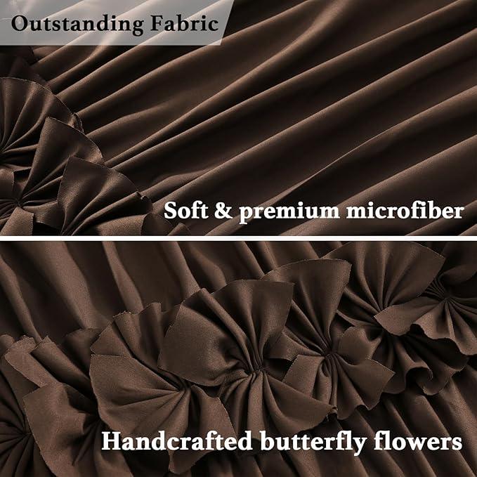 Homechoice Decor Chocolate Ruffle Shower Curtain, Vintage Handcrafted Bow Tie Bath Curtain for Master Bathroom, Ruched Microfiber Bathroom Curtain with 12 Buttonholes, 72" W x 72" H (LQ-10) - ModernBath