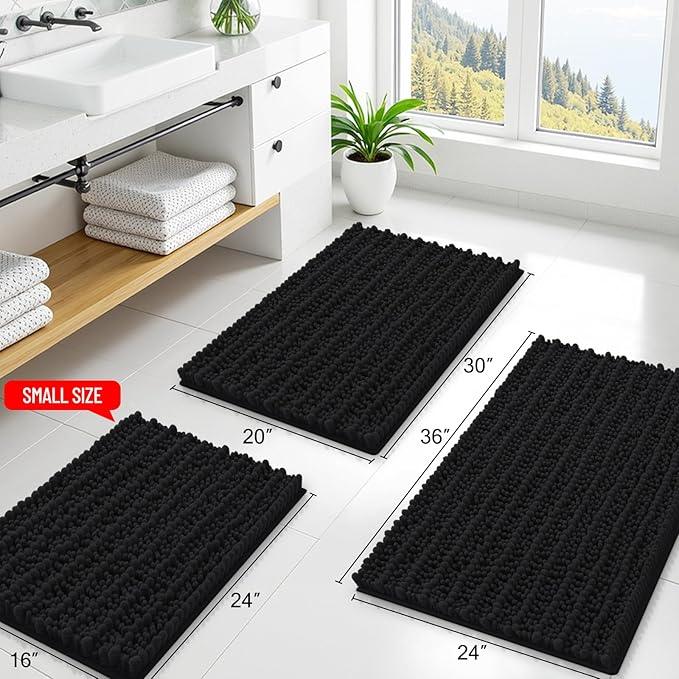 Smiry Bathroom Rugs Mat 59x24, Extra Soft Absorbent Chenille Bath Rugs, Non Slip Rubber Backing Machine Washable Quick Dry Bath Mats for Bathroom Floor, Tub, Shower, Home Decor Accessories, Black - ModernBath