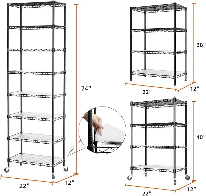 SINGAYE 8 Tier Shelf Organizer Storage Metal Shelves Garage Wire Shelving Unit Pantry Rack Adjustable Standing Storage for Kitchen Closet Laundry Bathroom Pantry 12" D x 22" W x 74" H Black - ModernBath