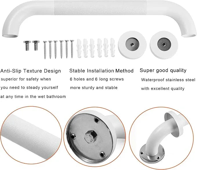 Rackickyer Shower Grab Bar, 2 Pack 12 Inch White Bathroom Grab Bar, 1.25" Diameter 304 Stainless Steel Anti-Slip Grab Bars for Bathtubs and Showers, Handicap Shower Grab Bar for Seniors Elderly - ModernBath