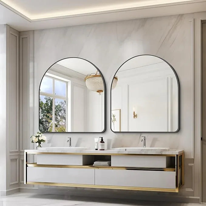 Arched Bathroom Mirror, 36"x40" Black Arched Mirror for Bathroom, Wall Mounted Mirror, Black Vanity Wall Mirror w/Metal Frame for Bedroom, Entryway, Living Room, Vertically Hanging - ModernBath