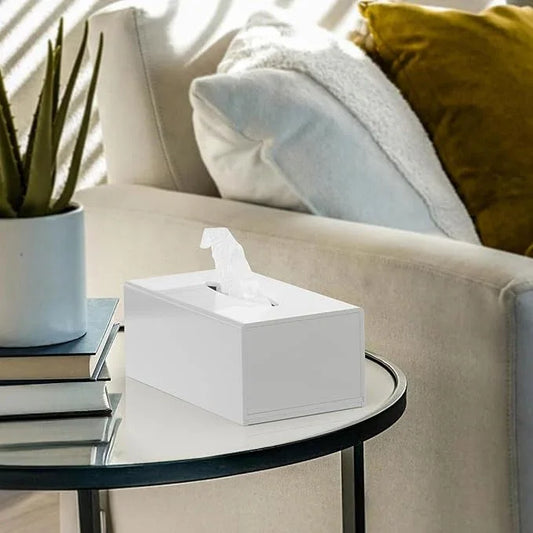 HIIMIEI Tissue Box Cover, Acrylic Tissue Holder Napkin Dispenser for Home Office Restaurant Desk Decor, White Rectangular 9.8x5.1x4.5'' - ModernBath