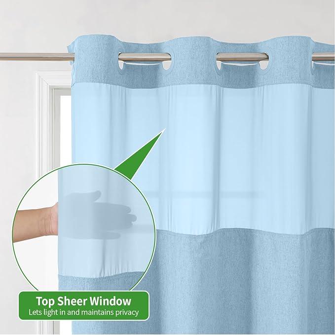 eachope Extra Long No Hooks Needed Linen Textured Shower Curtain with Snap-in Fabric Liner Set,White Hotel Luxury Decor Shower Curtains for Bathroom,Waterproof & Washable,71Wx86H,Fog Blue - ModernBath