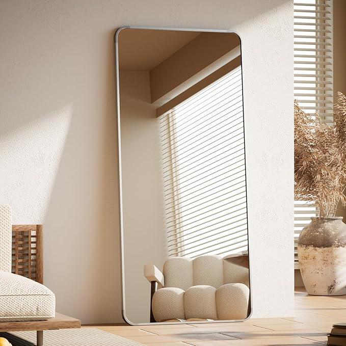 BEAUTYPEAK Silver Full Length Mirror, 71"x26" Rounded Corner Floor Mirror Standing Hanging or Leaning Against Wall, Suitable for Bedroom or Dressing Room - ModernBath