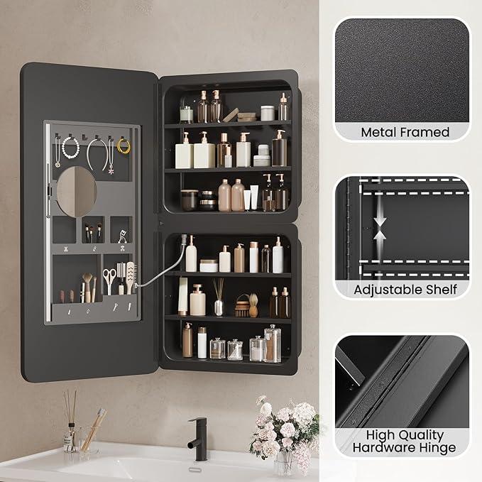 20x36 Inch LED Lighted Medicine Cabinet with Mirror for Bathroom, Wall Mounted or Recessed Mirror Cabinet with 3X Magnifying Mirror, Adjustable Storage Shelves, Modern Design - ModernBath