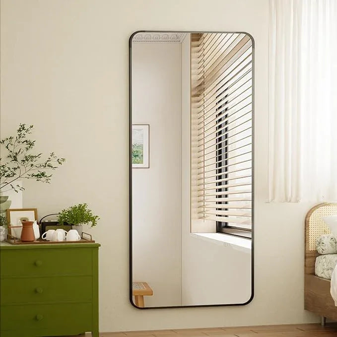 BEAUTYPEAK Black Full Length Mirror, 71"x32" Rounded Corner Floor Mirror Standing Hanging or Leaning Against Wall, Suitable for Bedroom or Dressing Room - ModernBath