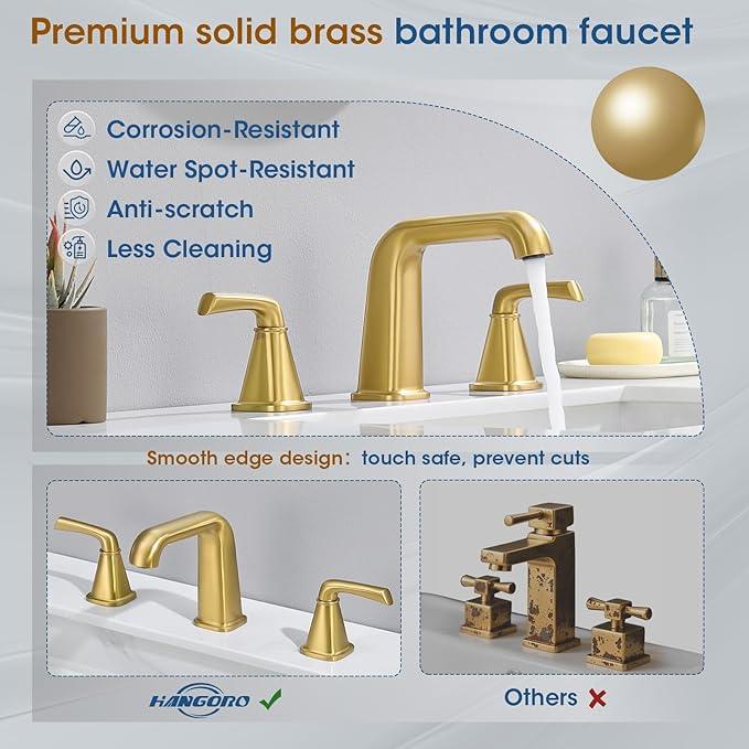 Gold Bathroom Faucet,Bathroom Sink Faucet,Brushed Gold Bathroom Faucet 3 Hole, with Pop Up Drain and CUPC Supply Lines for Vanity,Lavatory RV Farmhouse (HG-8904-BG) - ModernBath