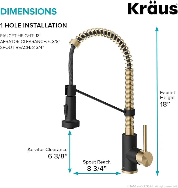 KRAUS Bolden Commercial Style 2-Function Single Handle Pull Down Kitchen Faucet in Spot-Free Antique Champagne Bronze/Matte Black, KPF-1610SFACBMB - ModernBath