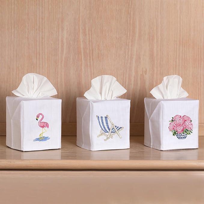 Jacaranda Living Square Tissue Box Cover, Linen/Cotton Fabric Tissue Holder, Decorative Cloth Tissue Cube Cover, Coastal Designs Coral, Navy - ModernBath