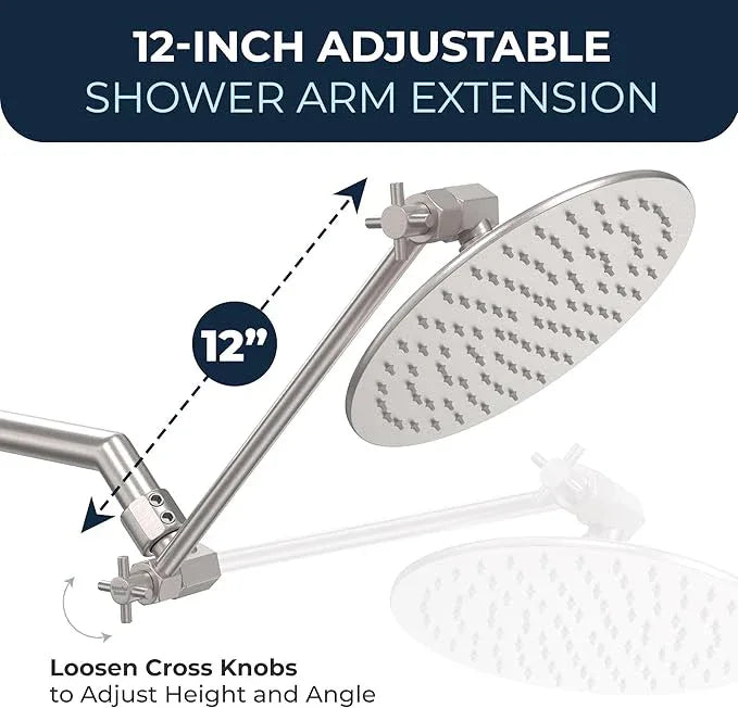 HammerHead Showers Solid Metal 12 Inch Adjustable Shower Head Extension Arm, Raises Showerhead Height, Shower Extender Arm Supports Up to 10 lbs, Brushed Nickel - ModernBath