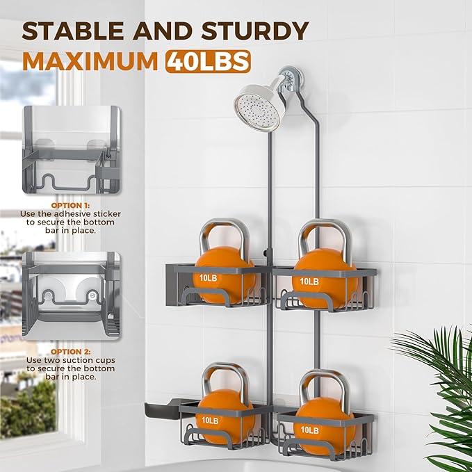 REINHARDT Adjustable Shower Caddy Hanging Split Shower Caddy for Handheld Showerheads, Rustproof Shower Organizer with Hooks for Razors Over the Head Caddy with Soap Holder Bathroom Accessories, Grey - ModernBath