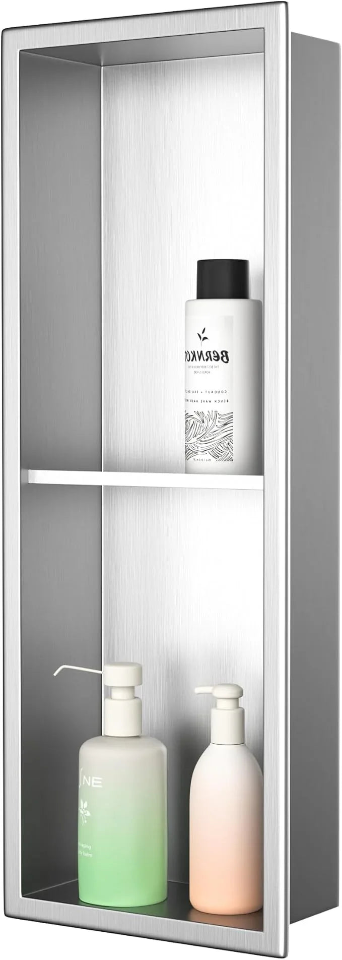 Stainless Steel Shower Niche 24"×8" Brushed with 2-Tier Shelf No Tiled Needed Niche Shower for Bathroom Wall Recessed Shower Box for Bathroom Storage - ModernBath