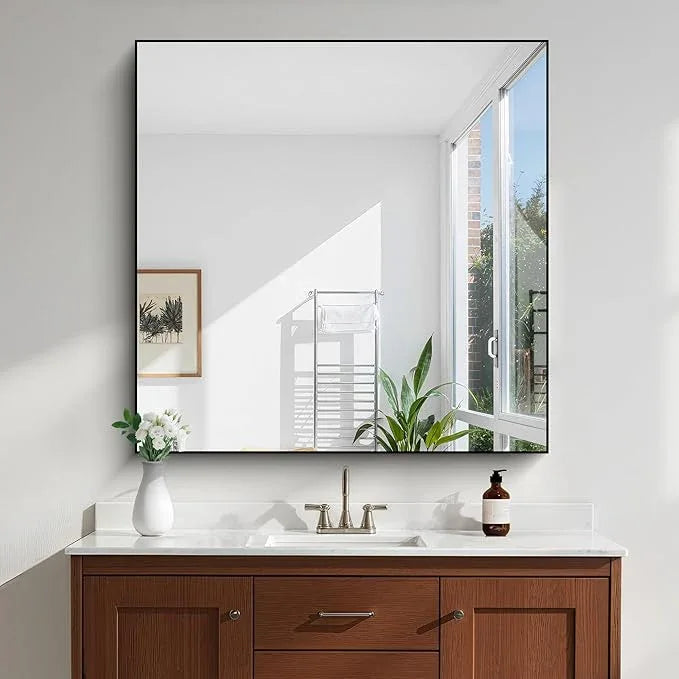 KOCUUY Black Square Mirror, 42"x42" Bathroom Mirrors for Over Sink, Large Black Wall Mounted Mirror, Metal Framed Mirror for Wall, Vanity Mirror for Bathroom Living Room Bedroom Dining Room - ModernBath