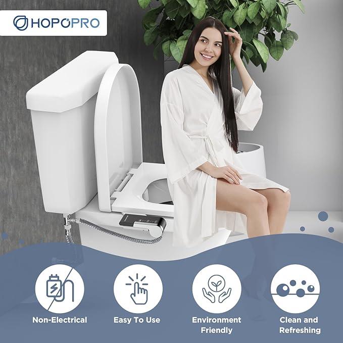 HOPOPRO Toilet Bidet Tank Replacement Cover, Bidet Ultra-Slim Dual Nozzle (Feminine/Rear Wash), Fresh Cold Water Sprayer Toilet Tank Seat for Existing Toilets with Pressure Control, Black - ModernBath