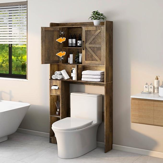 Vabches Over The Toilet Storage Cabinet, Farmhouse Storage Cabinet Over Toilet with 2 Barn Doors & Toilet Paper Holder Stand，Home Space-Saving Toilet Rack, for Bathroom, Restroom, Laundry. - ModernBath