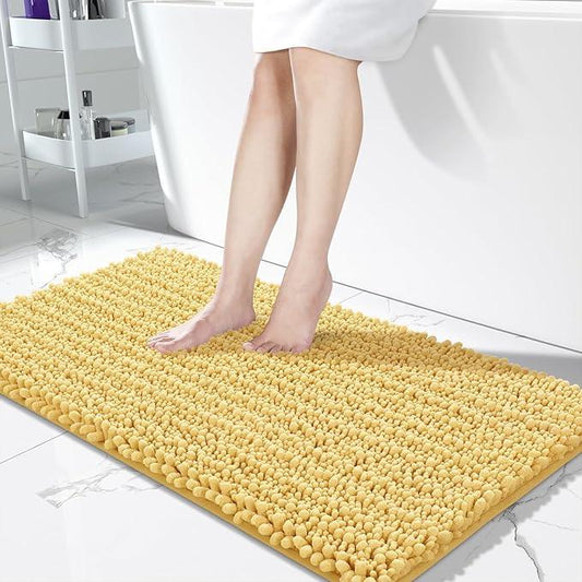 Yimobra Bathroom Runner Rug 55x24 Inch - Extra Long Non Slip Chenille Bath Mat, Soft & Absorbent, Machine Washable Shaggy Hallway Carpet for Vanity Tub Shower, Yellow Home Decor Accessories - ModernBath