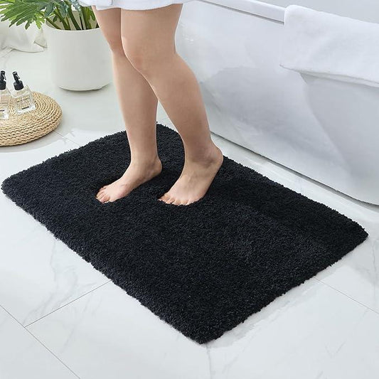 Ruggnovea Bathroom Rugs Non Slip Washable 32x20, Ultra Soft Thick Shaggy Absorbent Bath Mats, High Density Foam Latex Non Slip Backing Bath Rugs, Microfiber Bath Mats for Bathroom Floor&Sink,Black - ModernBath