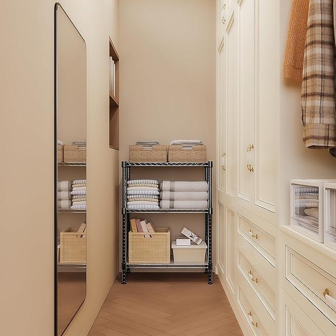 750 lbs 3 Tier Storage Rack Metal Wire Shelving Unit, Storage Standing Shelf Organizer for Laundry Bathroom Kitchen Pantry Closet Garage Basement Utility Room, Black 13.8" D x 29.5" W x 35.5" H - ModernBath
